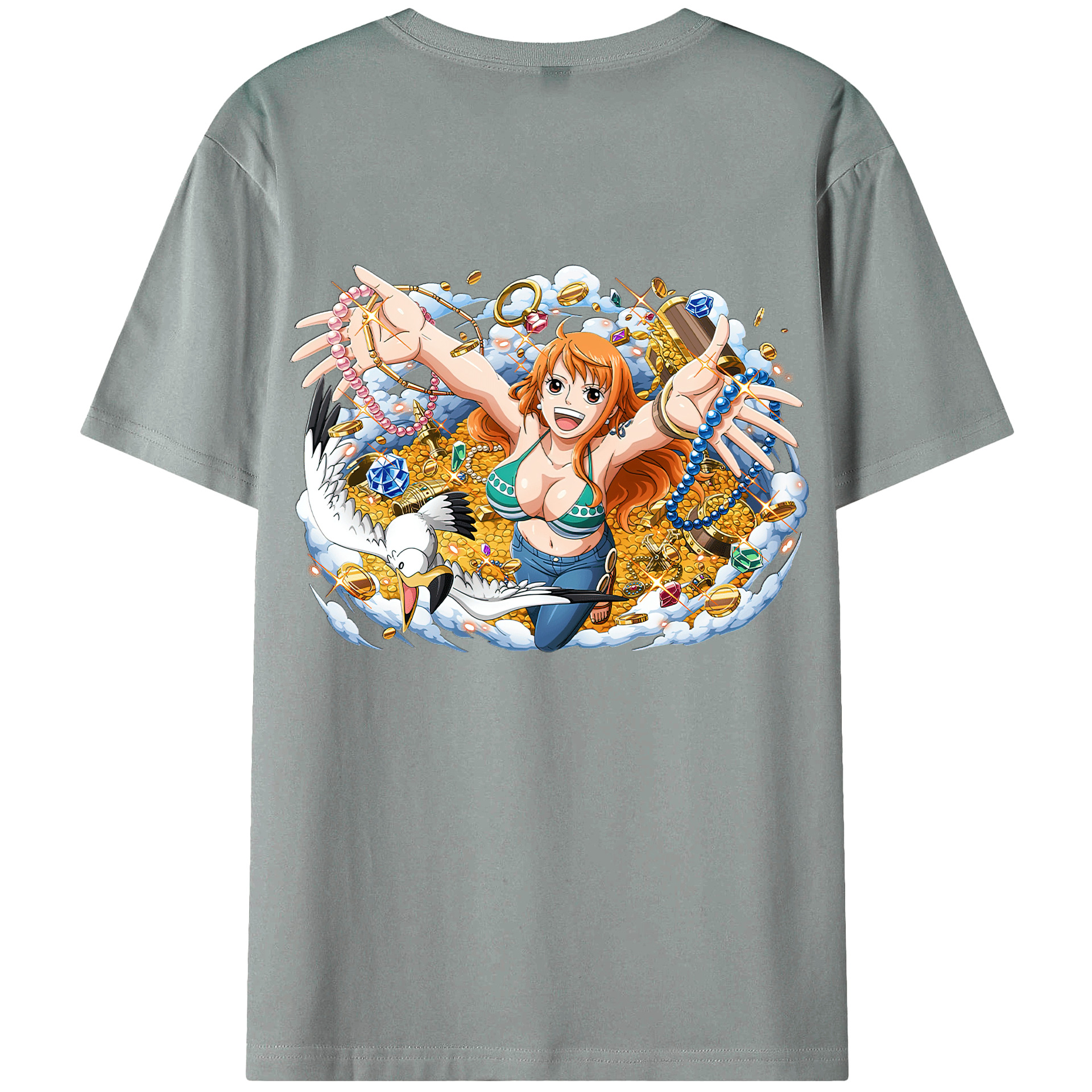（画像用） ワンピース ナミ ONE PIECE Nami 綿100％ メンズ半袖Tシャツ（バックプリント） 通気性